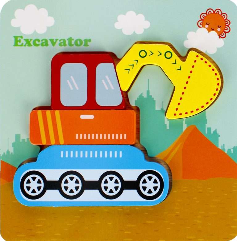 Puzzle prej druri në formë eskavatori