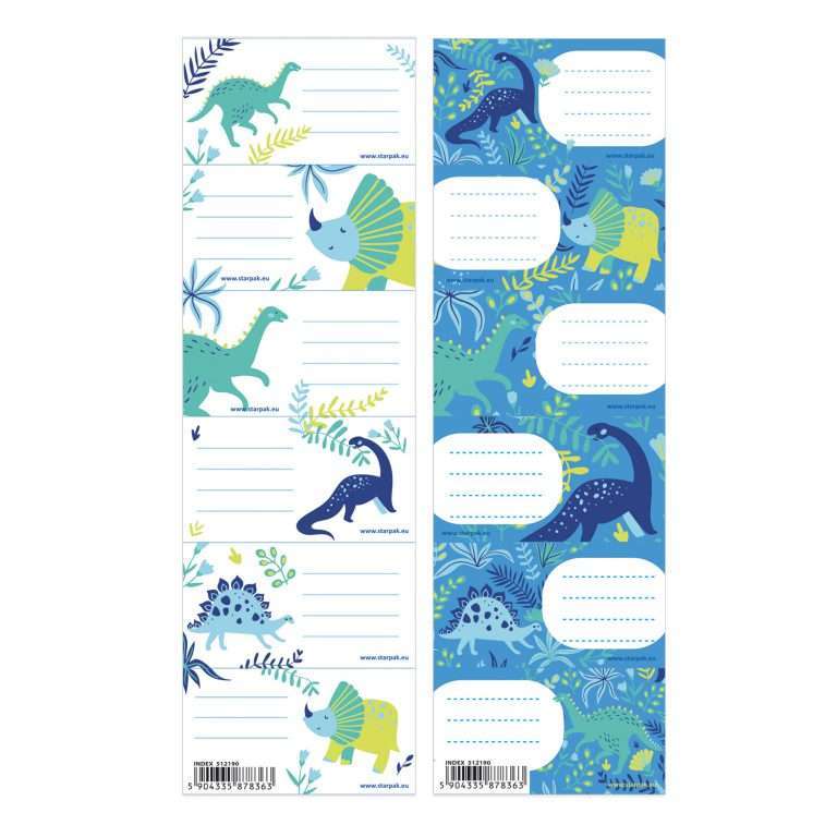 Etiketa libri me ngjitje dhe imazhin e Dinosaur