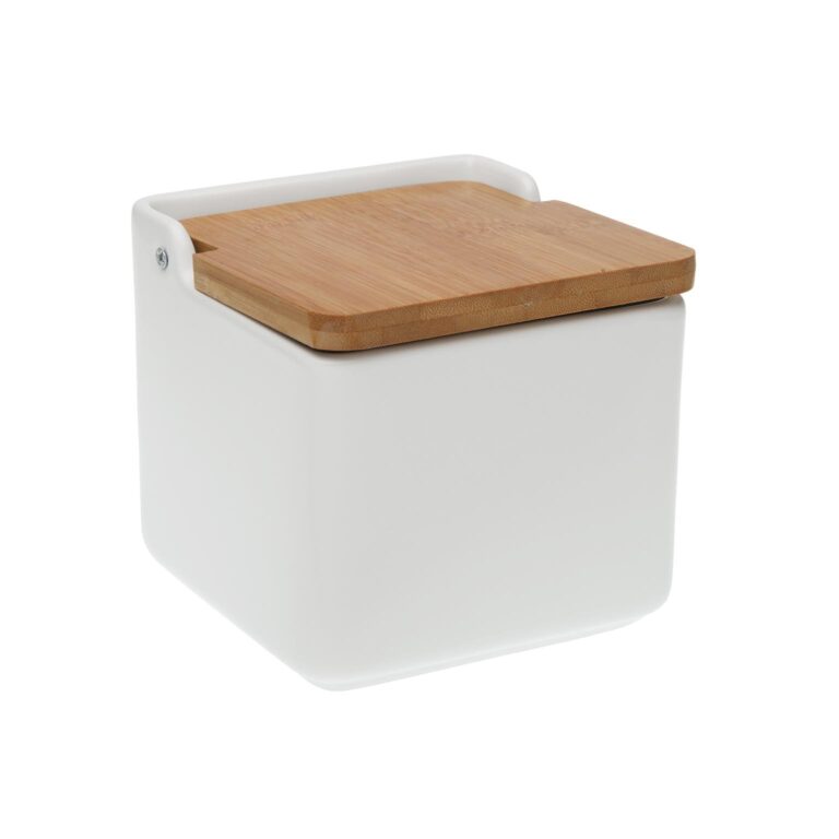 Mbajtëse kripe/sheqeri porcelani dhe me kapak bamboo