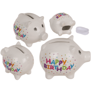 Arkë kursimi në formë derrkuci me mbishkrimin "Happy Birthday" - Image 1